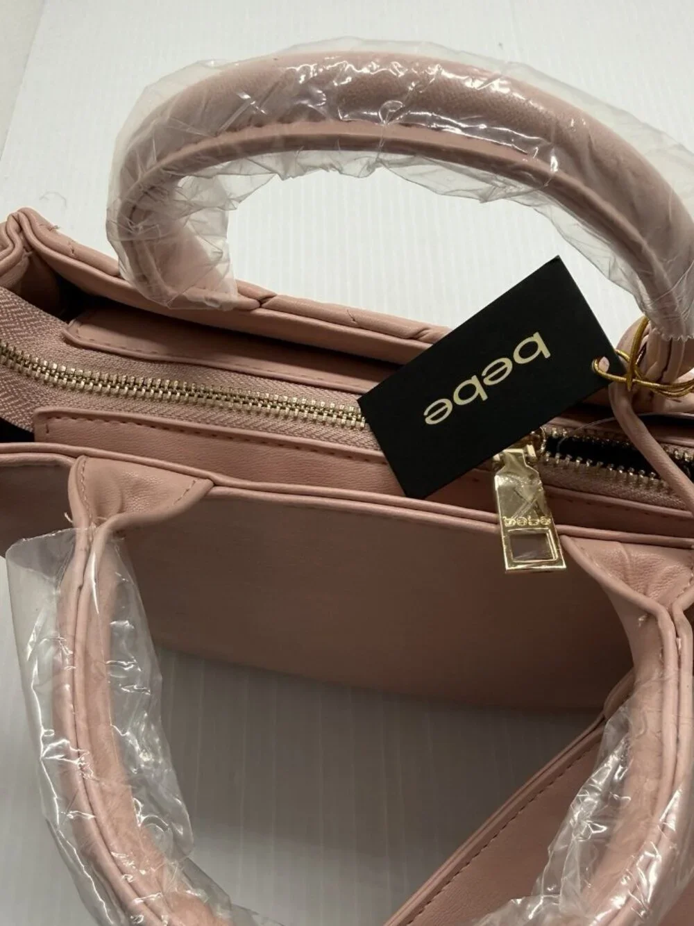Bebe Everett Small Blush Quilted Satchel Crossbody Gold Chain Bag NWT Chic Work